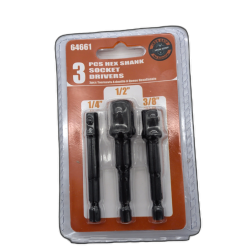 Hex Shank Socket Drivers 3pk. 1/4, 1/2", 3/8" Iron Grip"