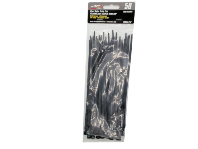 Black nylon cable ties 7.8 inch 50 pack UV resistant 22kg Precision Acoustics
