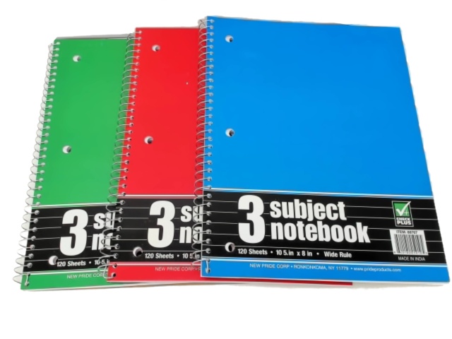 3 Subject Notebook 120 10.5 X 8\