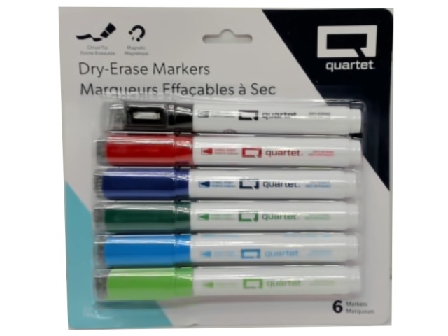 Dry Erase Markers 6pk. Ass\'t Colours Chisel Tip Magnetic Quartet