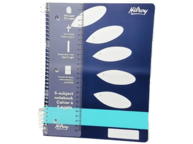 Notebook 5 Subject 250pgs. 3 Hole w/Ruler & Pocket Dividers Hilroy