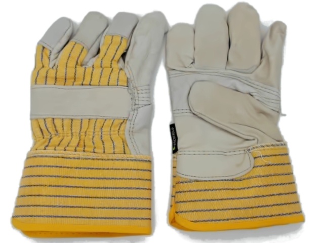 Work Gloves Cowhide Patch Fleece Lined Large Cream/yellow/blue