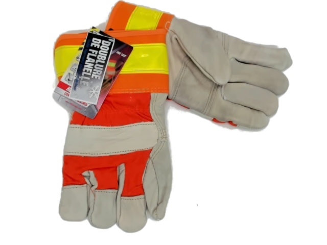 Work Gloves Fleece Lined Cowgrain Leather w/Reflector