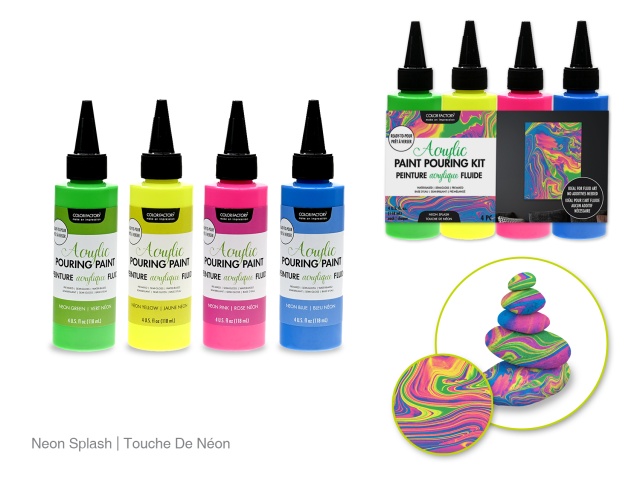 Color Factory: 4oz 4ct Acrylic Pouring Paint Kit~ Ready To Pour D) Neon Splash