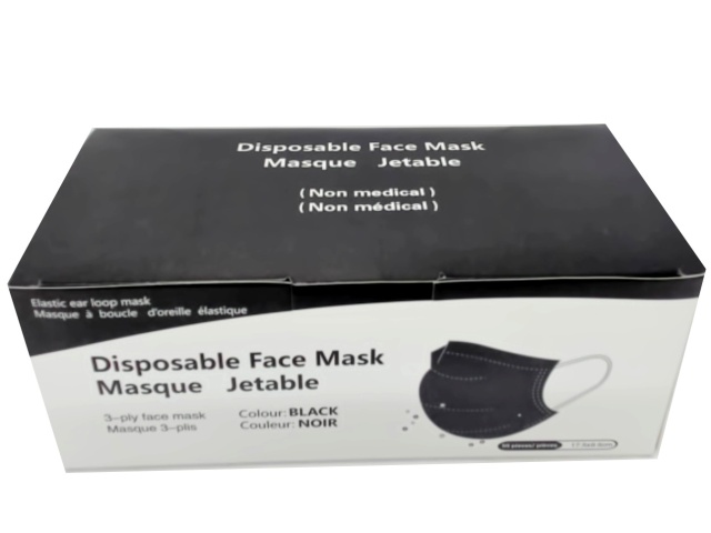 Disposable Face Mask 50pk. Black 3-Ply