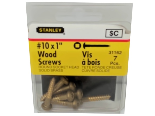 Wood Screws #10 x 1 7pk. Round Socket Head Solid Brass Stanley\