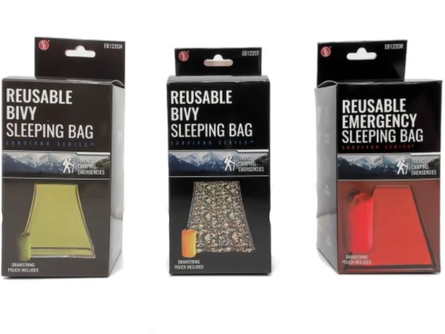 Reusable Bivy Sleeping Bag w/Drawstring Pouch Assorted