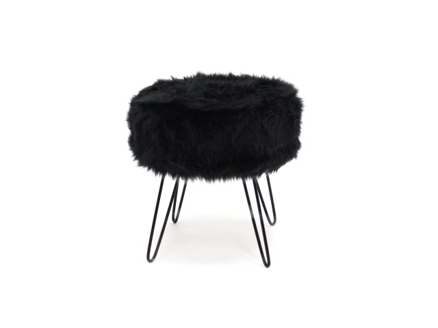 Black fluffy pouf stool