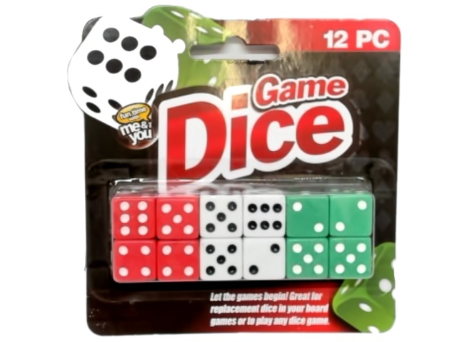Game Dice 12pk. Assorted Colours