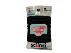 Hair Elastics 18pk. Black Medium Hold Scunci