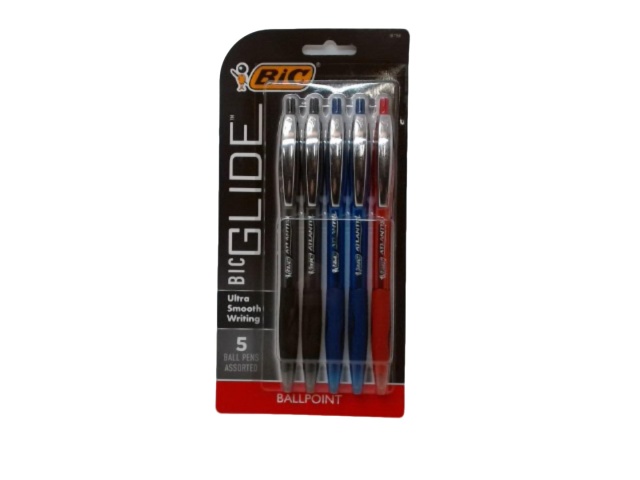 Ball Pens 5pk. Bic Glide Atlantis Ass\'t Colours