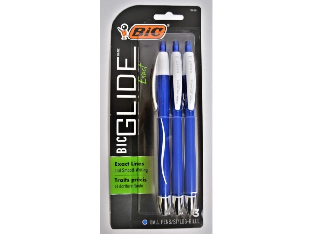 BIC 3PK GLIDE BLUE INK PENS