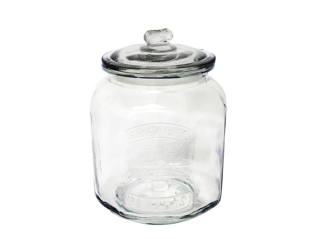 glass embossed peanut jar with lid