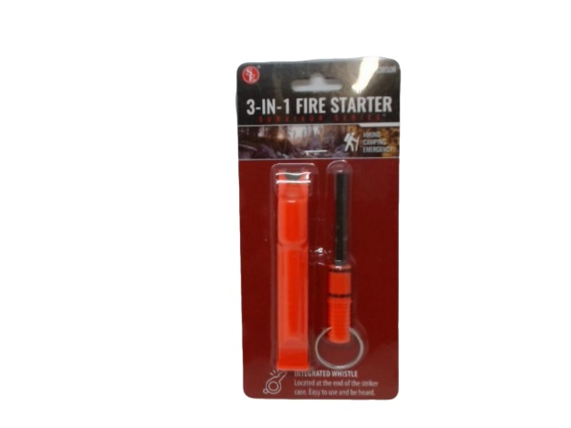 3 In 1 Fire Starter & Whistle Orange Survivor Series