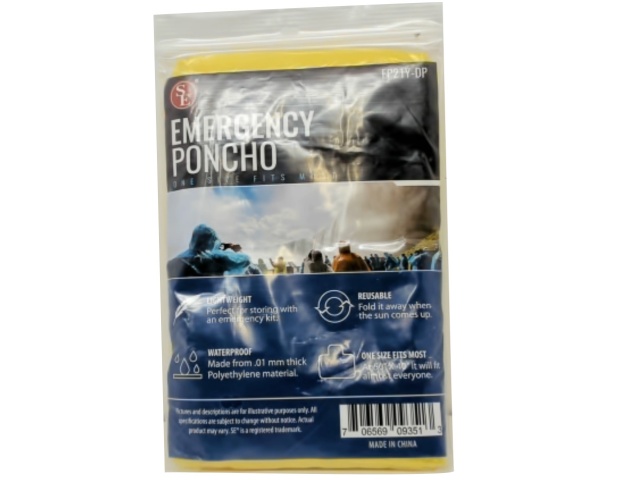 Emergency Poncho One Size Yellow Polyethylene(promo)