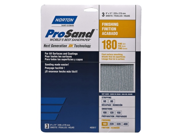 Sandpaper 3X high performance 9x11 inch P180 3 pack