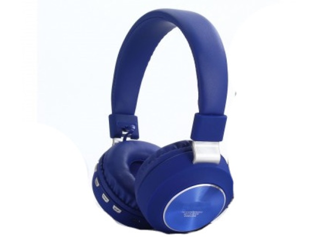 Bluetooth folding headset with FM and MicroSD slot - blue