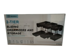 2 Tier Sliding Organizer & Storage 3pk. Black Plastic Sevenblue