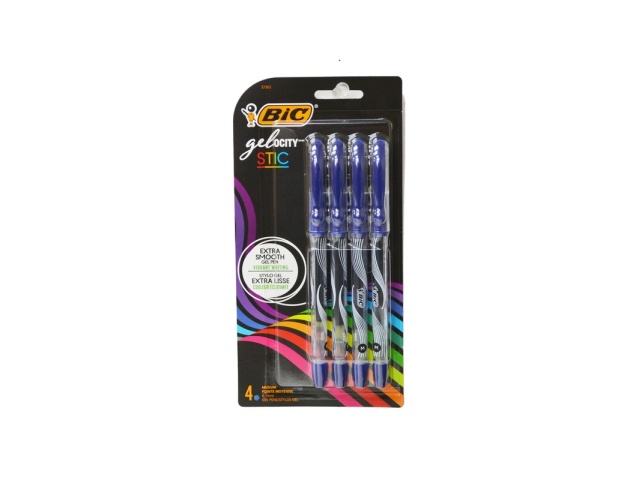 BIC 4PK GELOCITY STIC PENS BLUE MEDIUM