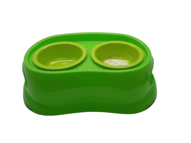 Dog Bowl Double Green Plastic Petphabet