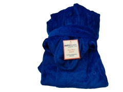 Plush Fleece Bathrobe Embossed Royal Blue Large Impeccabl