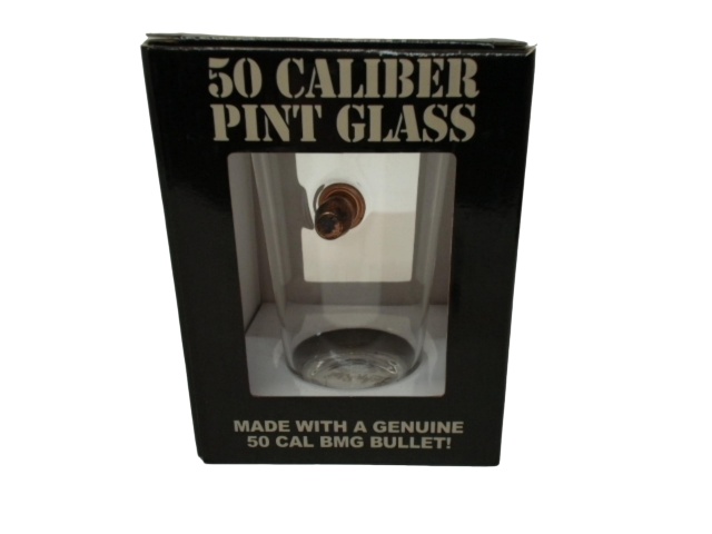 Pint Glass w/Genuine 50 Cal Bmg Bullet Lucky Shot