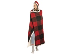 Printed hooded throw with reversible sherpa 48x65 inch red buffalo