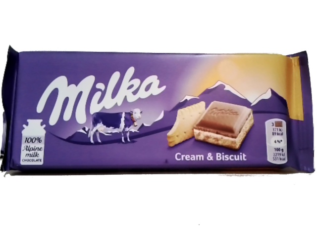 Chocolate Bar Milka Cream & Biscuit 100g.