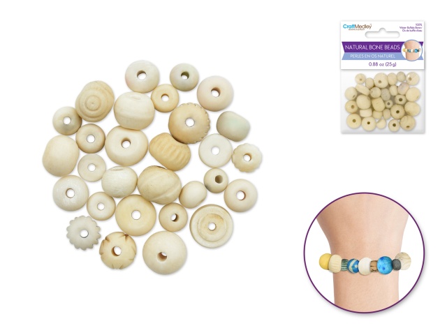 Bone Beads: A) Natural 6mm-14mm 100% Bone 25grm