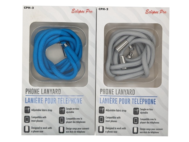 2.4ft Phone Lanyard - Adjustable strap - grey/blue