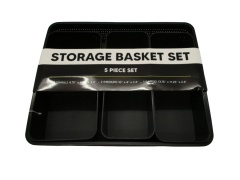 5pc. Storage Basket Set Black Plastic