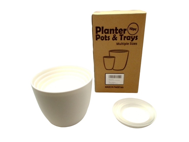 10pc. Planter Pots & Trays White Plastic Utopia Home